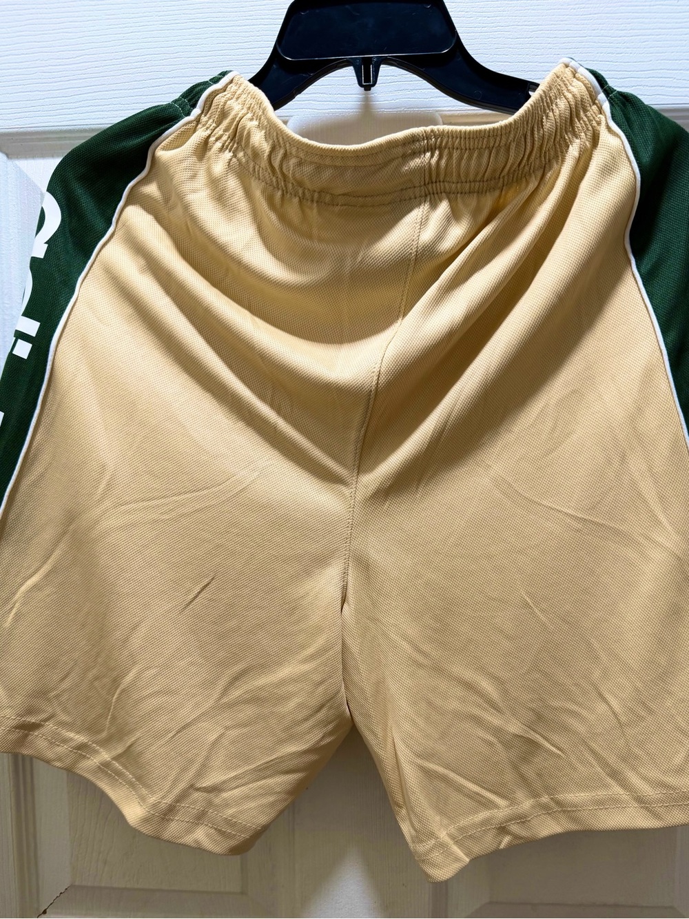 adidas Beige Athletic Shorts with Dark Green Side Panels - Picture 3 of 4